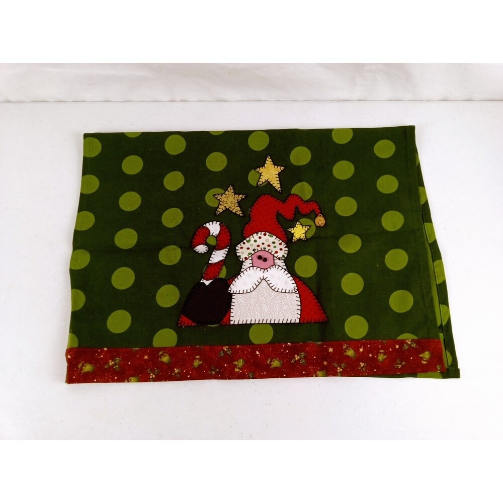 Christmas Tea Towel Polka Dot Green & Red Santa Clause 19.25" x 28.25" India